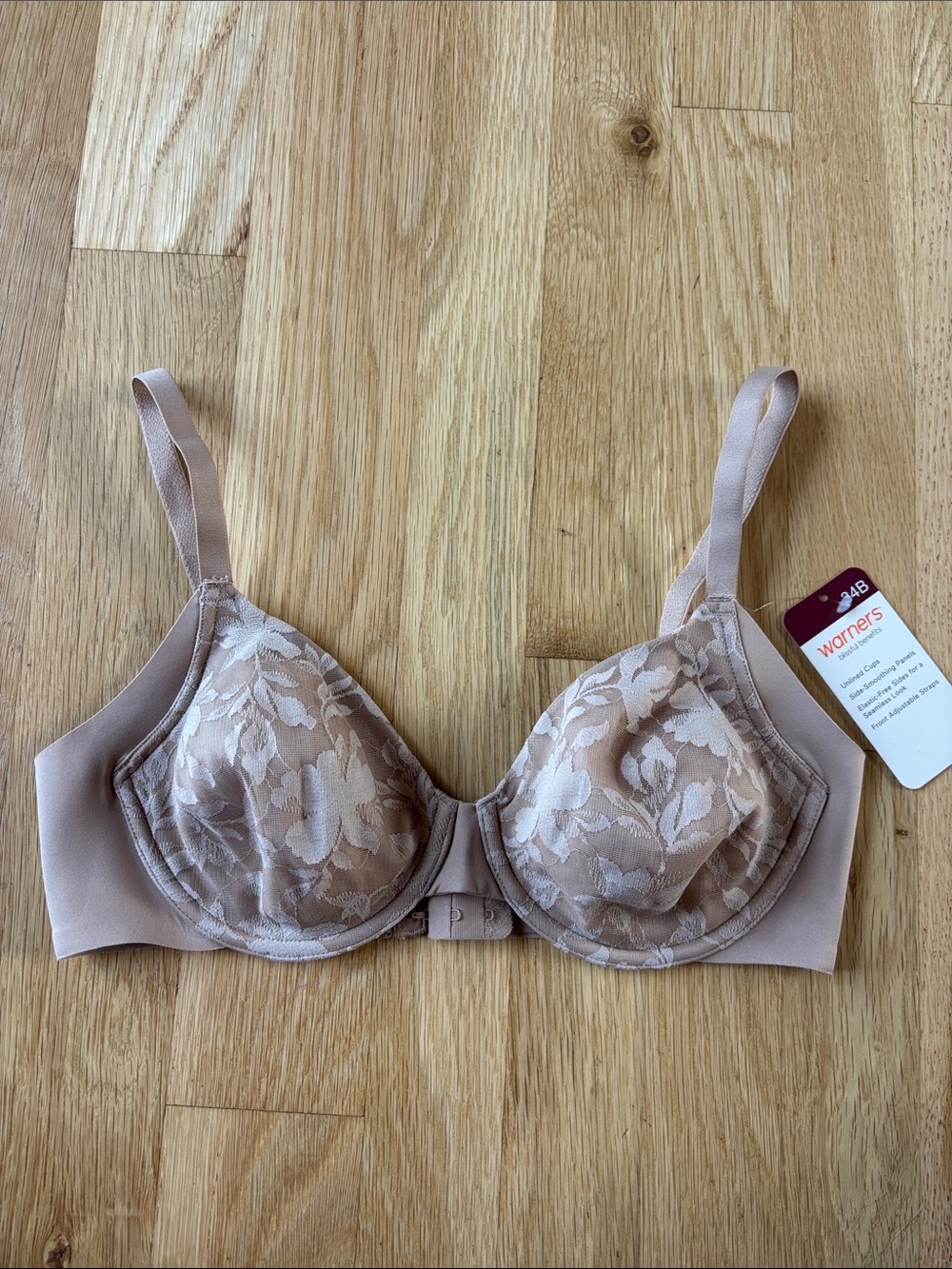 NWT Warners Blissful Benefits Womens Bra 34B Nude Great Smoothing Bra